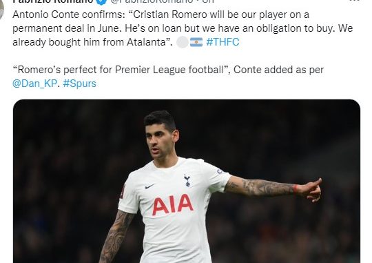 Tottenham Coach Confirms Romero Move To The Club.